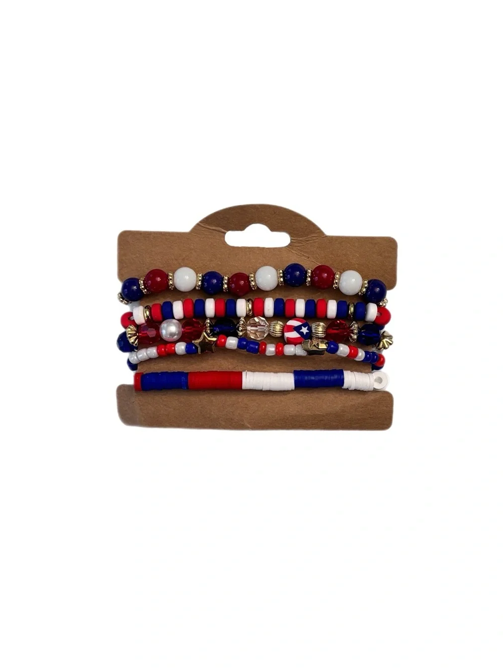 Red White Blue Beaded Stretch Bracelet 5pc Set - Picture 2 of 3